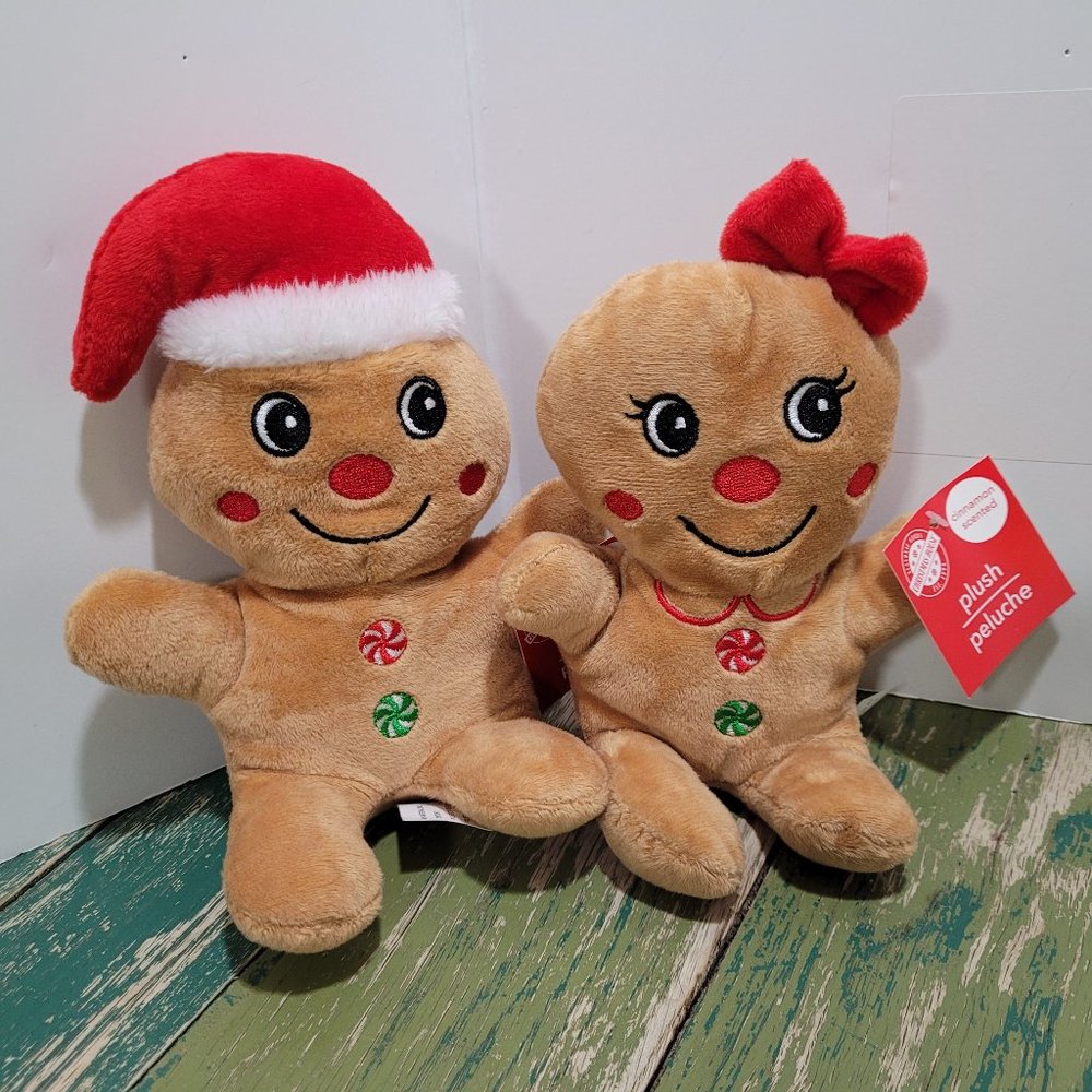 Set of 2 Gingerbread 8 Inch Boy and Girl Plush Stuffed Animal Christmas